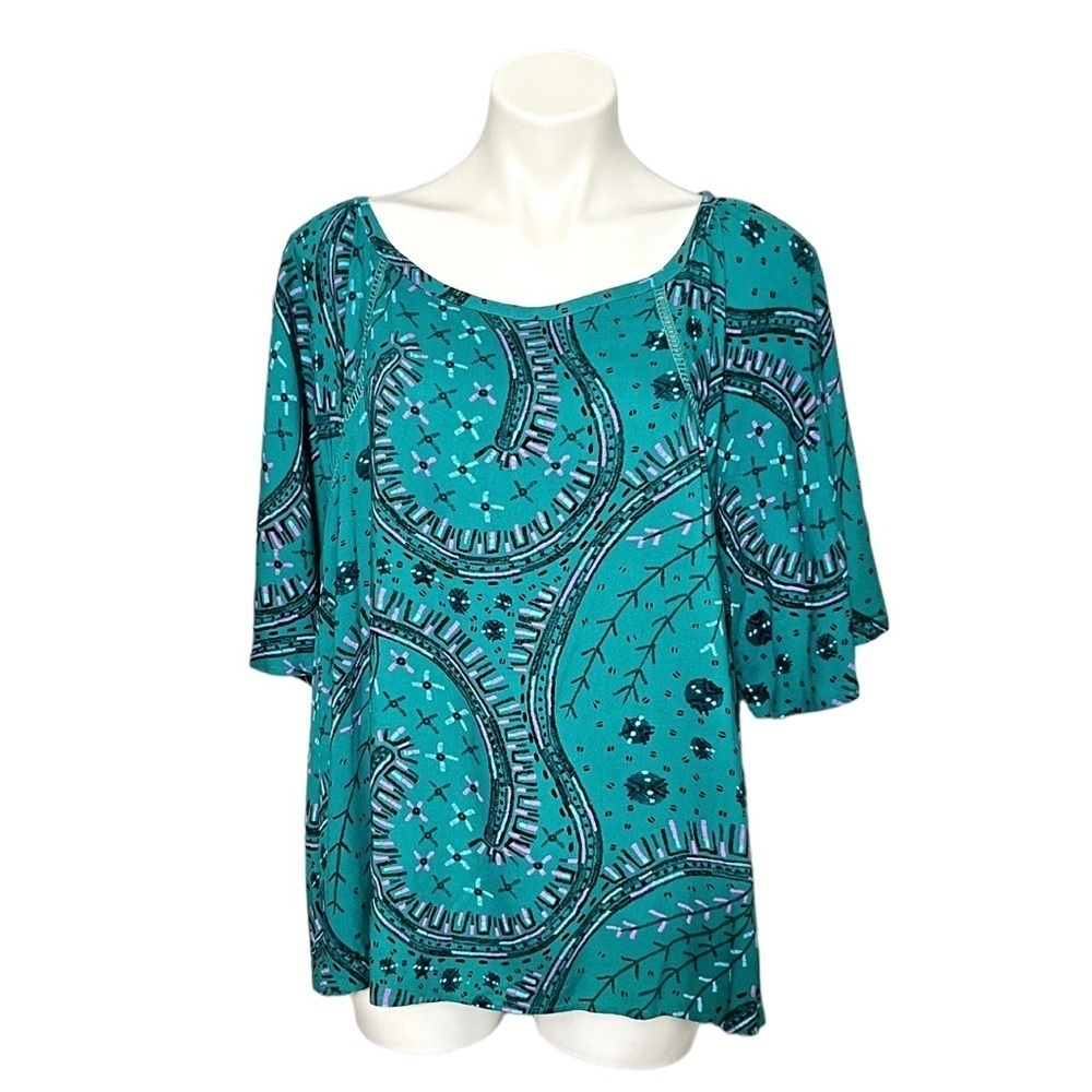 Ava & Viv Patterned Wide Sleeve Blouse Size 2X Teal/Purple